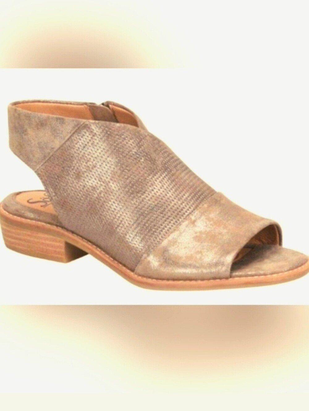 SOFFT Natalia Peeptoe Flat Slingback Perforated Tan Leather Sandal Size 7.5